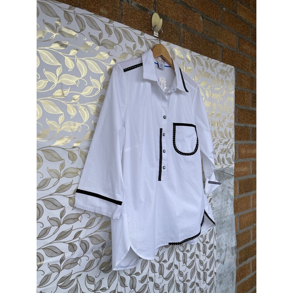 Cali Girls Mixed Media Popover Shirt | Dark Academia Office Core | Size L - Picture 3 of 12